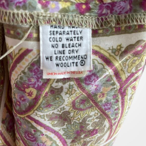 90s BROWNSTONE STUDIO Vintage Green Purple Paisley Bow Neck Blouse - Picture 8 of 12